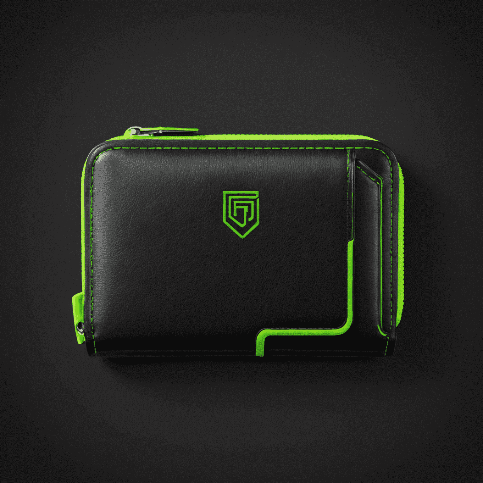 Ton_Wallet logo featuring a sleek, neon green wallet design on a black background