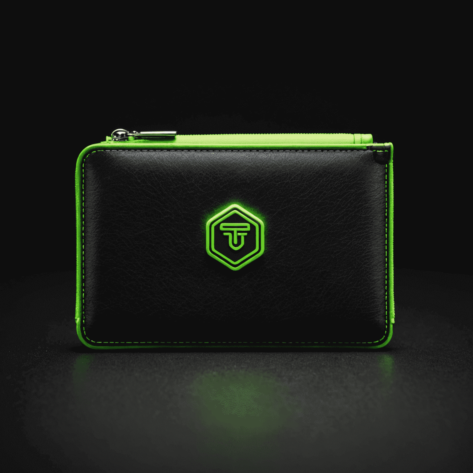 Ton_Wallet logo featuring a sleek, neon green wallet design on a black background