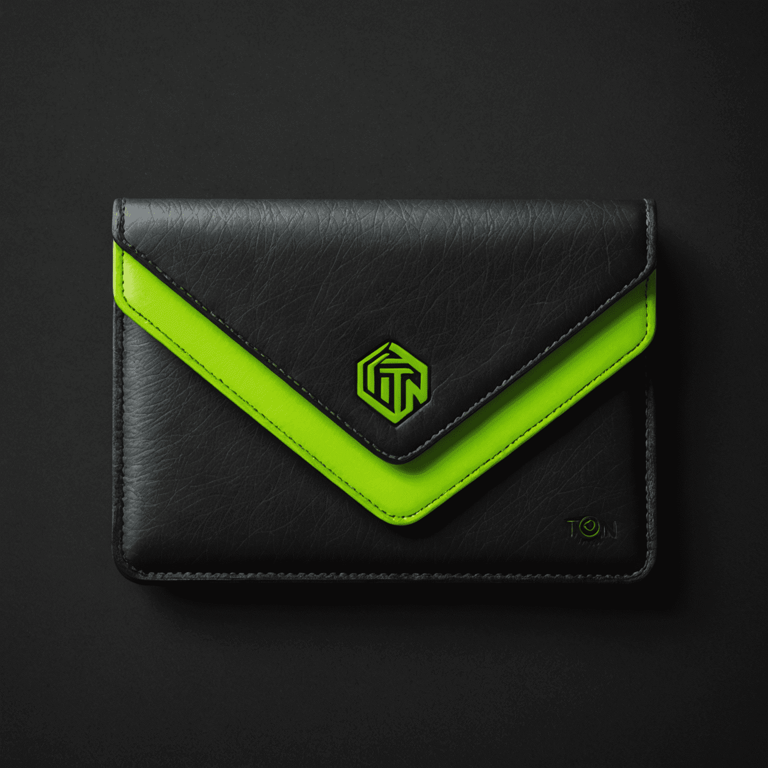 Ton_Wallet logo featuring a sleek, neon green wallet design on a black background