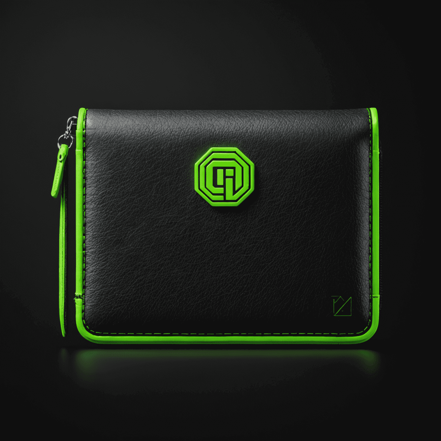 Ton_Wallet logo featuring a sleek, neon green wallet design on a black background